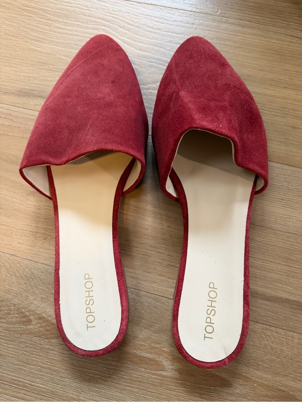 Topshop Red Pointed-Toe Suede Slip-On Mules, Size 6.5